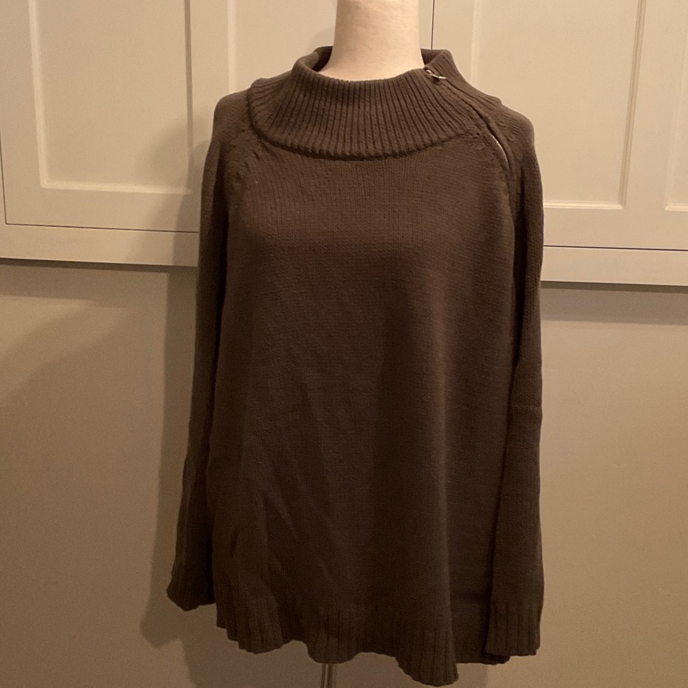 Lisa Todd olive green mock neck sweater with heart detail on back